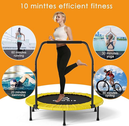 CLORIS 40in Folding Trampoline Mini Trampoline Rebounder Trampoline for Adults Fitness Trampoline with Adjustable Foam Handle, with safty Padded Cover Best Gift.