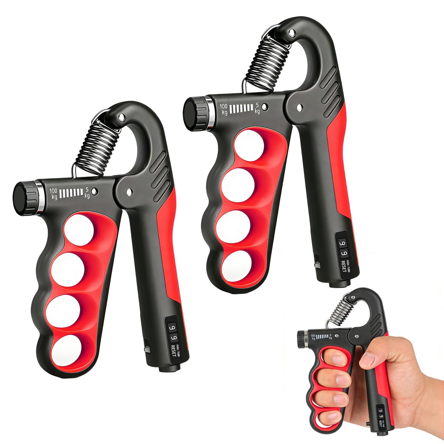 Hautrely 2PCS Hand Gripper Strengthener, 11-220LB Adjustable Resistance Grip Strength Trainer with