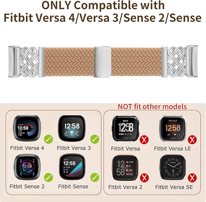 Braided Band Compatible with Fitbit Versa 4 Bands for Woman/Versa 3/Sense 1/Sense 2 Band, Magnetic Clasp Fabric Nylon with Designer Interlock Buckle Straps for Fitbit Versa4/3/Sense1/2