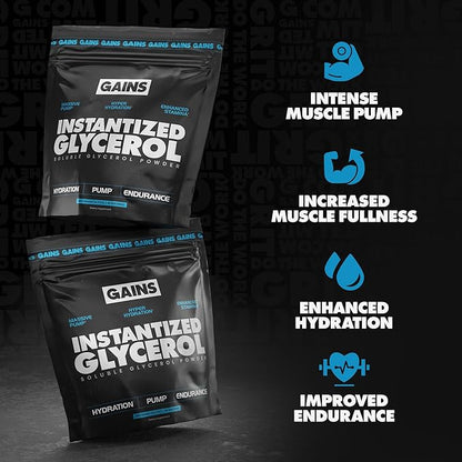 Gains in Bulk Instantized Glycerol Powder, Pre Workout Formula for Muscle Recovery, Pump and Hydration Support, Workout Supplement for Men and Women, Sugar Free, Non-Clumping, Unflavored, 80 Servings