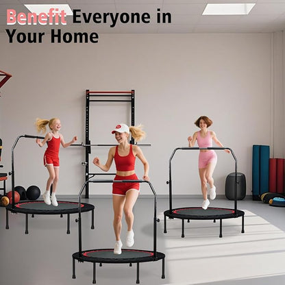 450 LBS Foldable Mini Trampoline for Adults & Kids 40" Rebounder Trampoline with Adjustable Foam Bar for Indoor Workout Fitness