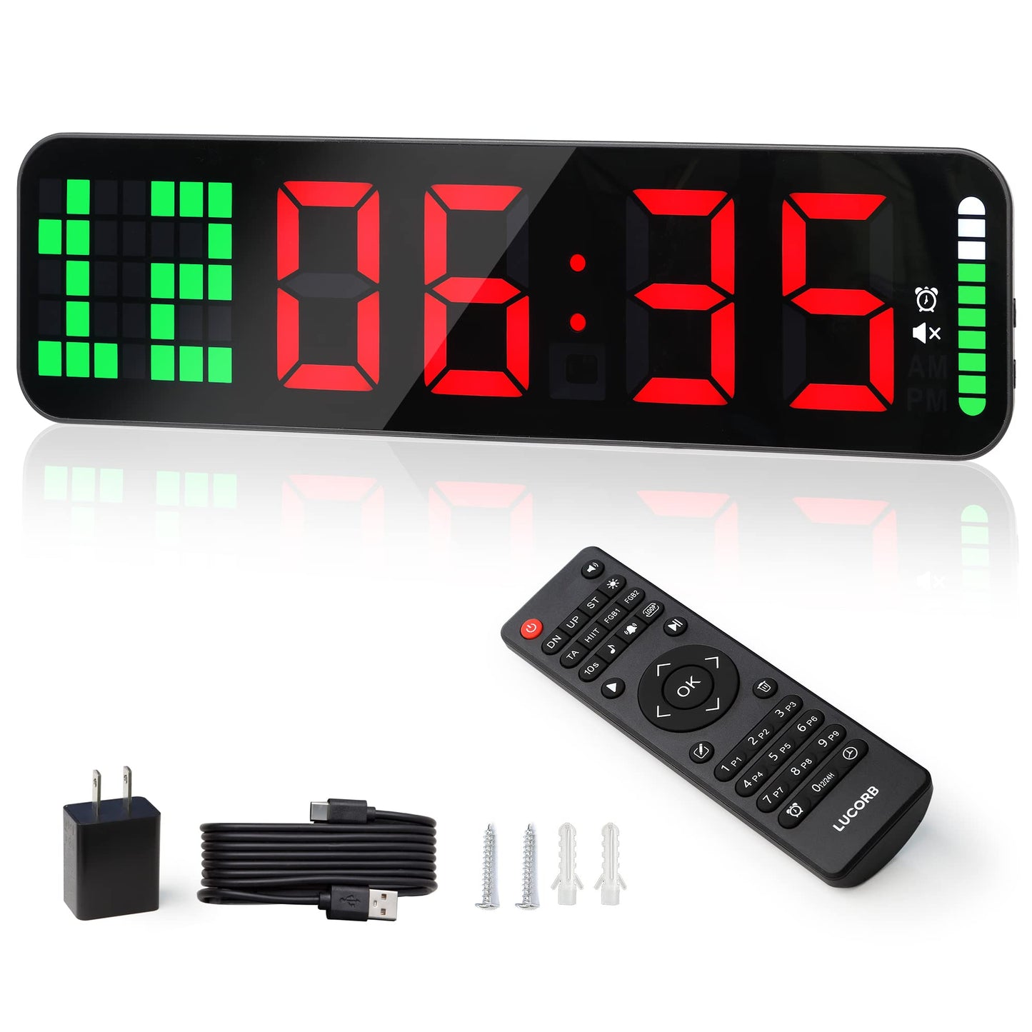 LUCORB Gym Timer - Large Digital Gym Clock Wall with Interval Time Progress Bar, Countdown/Up
