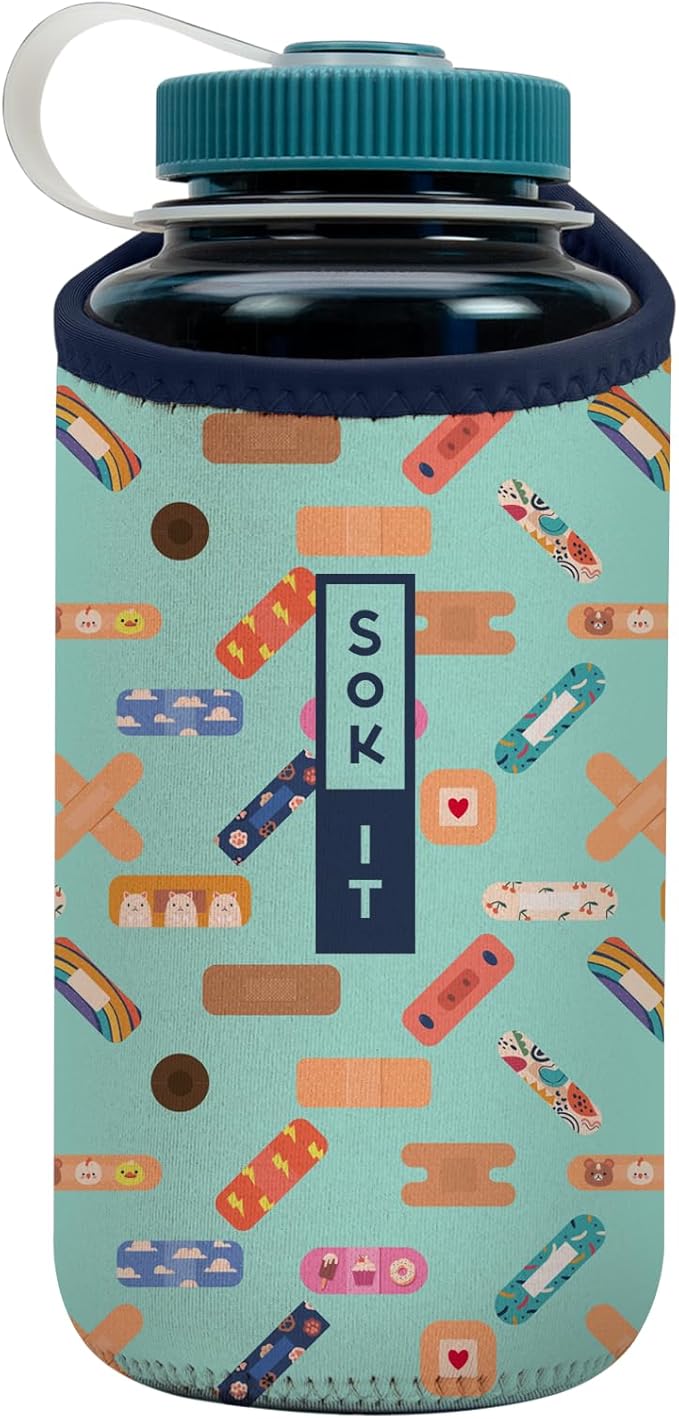 Sok It BotlSok Water Bottle Sleeve Insulated Neoprene Cover (Happy Healers, Fits 32oz Nalgene)