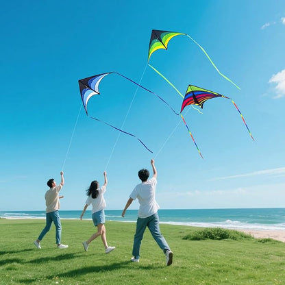 3 Pack Delta Kite Set for Adults and Kids, Single Line Beach Kites for Boys & Girls, Three Handle with String Included