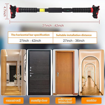 Adjustable Pull Up Bar for Doorway - 440LBS Weight Capacity, No Screws Installation with Level Meter and Auto Lock, Chin Up Bar for Home Gym Strength Training