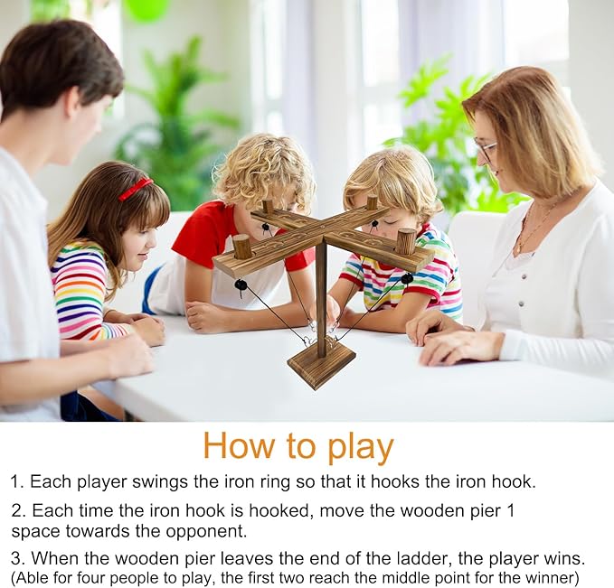 Ring Toss Game, Ring and Hook Game, Patio Games, Ring toss Game for Adults,Games for Adults Party,Handmade Wooden Interactive Game Home and Party Fun, Yellow-Brown