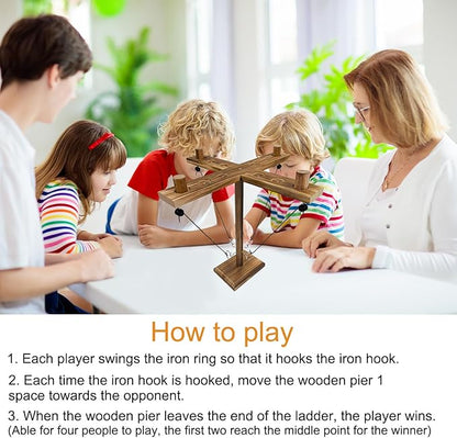 Ring Toss Game, Ring and Hook Game, Patio Games, Ring toss Game for Adults,Games for Adults Party,Handmade Wooden Interactive Game Home and Party Fun, Yellow-Brown