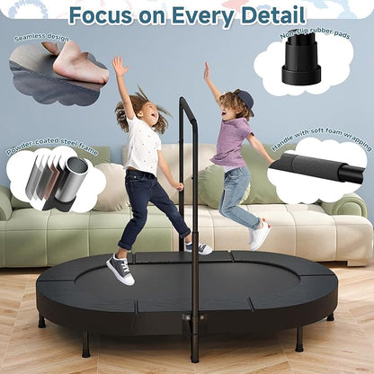36"x56" Indoor Trampoline for Kids, Foldable Trampoline with Adjustable Handle, Double Trampoline for Boy and Girl, Kids Small Trampoline