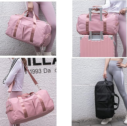ZUEVI Sports Gym Duffel Bag for Men or Women Waterproof Weekender Travel Bag with Shoes Compartment Dry and Wet Separation for Training Swim Yoga(Pink)