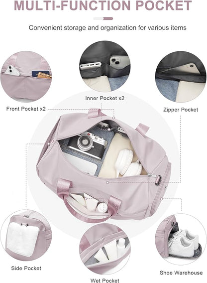 Gym Bag for Women Duffle Bag with Shoe Compartment Yoga Mat Bag Sports Workout Bag Weekend Overnight Bag, Light Pink