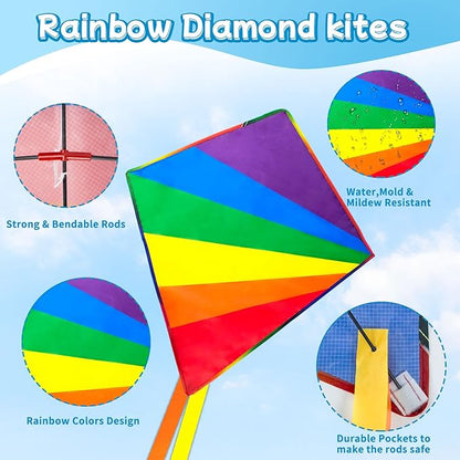 Kite for Kids Adults Easy to Fly, Rainbow Kites for Toddlers Age 3-5 Beginners, Kites for Kids Ages 4-8 8-12 Easy to Fly in Low Wind- Kite for Family Beach Outdoor Games and Activities
