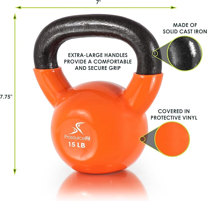 ProsourceFit Vinyl Coated Cast Iron Kettlebells for Full Body Fitness Workouts