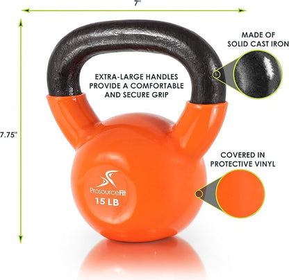 ProsourceFit Vinyl Coated Cast Iron Kettlebells for Full Body Fitness Workouts