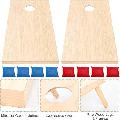 Maitys Cornhole Set 4 x 2 Feet Portable Yard Cornhole Boards Regulation Size, 2 Wooden Boards 8 Bean Toss Bags with Travel Carrying Bag for Outdoor Game Kids Adult