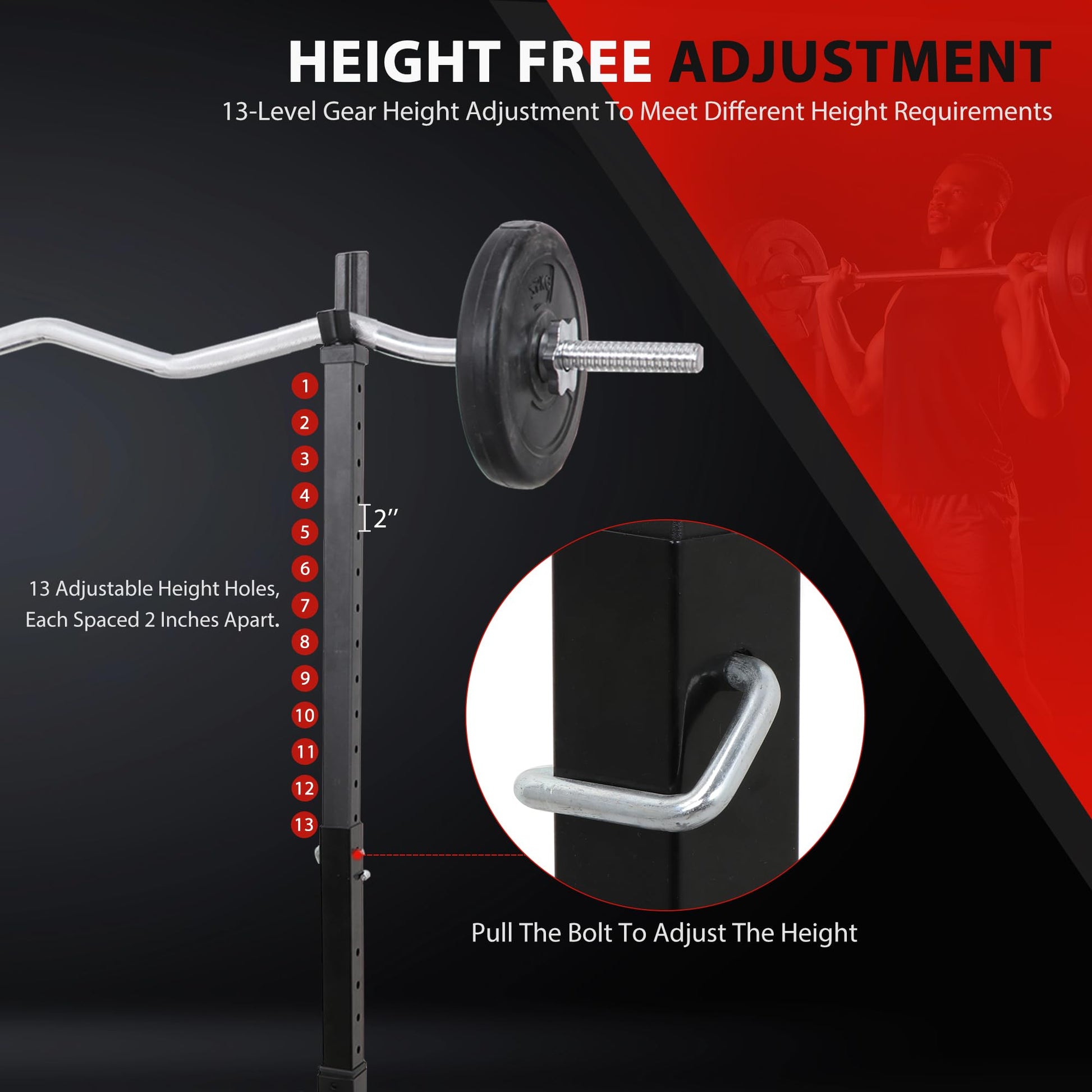 F2C Max Load 550Lbs Pair of Adjustable Squat Rack 41"-66" Sturdy Steel Barbell Rack Free Bench