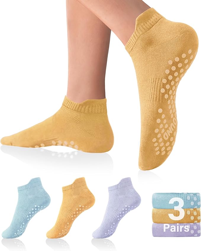 DIBAOLONG Pilates Socks with Grips for Women Yoga Socks Non Slip Barre Hospital Socks 6-Pairs Grippy Ankle Socks