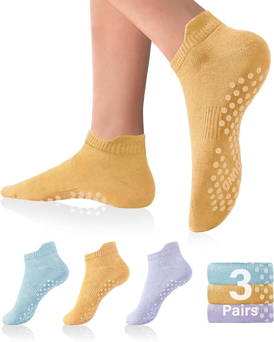 DIBAOLONG Pilates Socks with Grips for Women Yoga Socks Non Slip Barre Hospital Socks 6-Pairs Grippy Ankle Socks