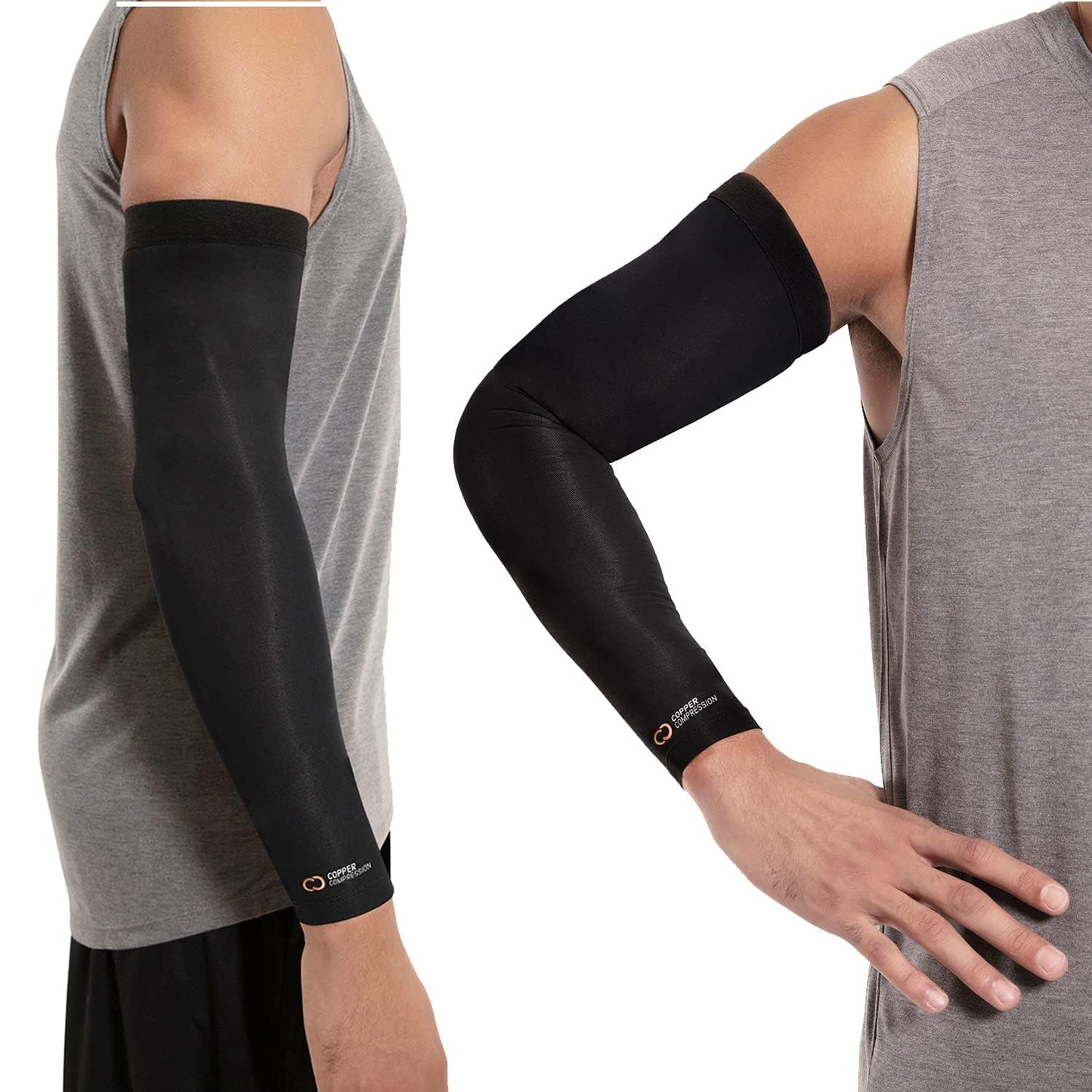 Copper Compression Arm Sleeve - Copper Infused Full Arm Brace for Forearm, Bicep, Triceps - Tennis