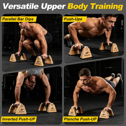 Push Up Bars, Wooden Parallettes Bars 2PCS, Calisthenics Equipment with Non-Slip Base, Perfect
