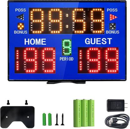Basketball Digital Scoreboard with Remote,Battery Powered Portable Tabletop Electronic Scoreboard with 75dB Buzzer,Countdown Timer & Score for Games