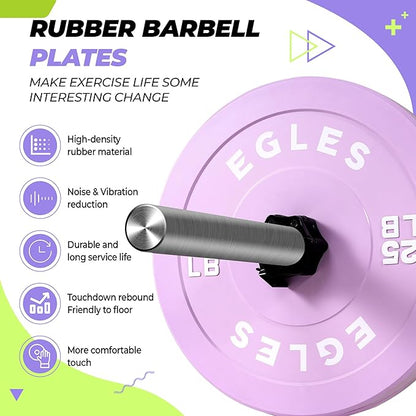 EGLES Vibrant Colorful Olympic Weight Plates, Rubber Barbell Plates, 2-inch Standard Virgin Rubber Bumper Plate 10 15 25 35 45LB for Home Gym Weightlifting, Strength Training, Fit Workouts