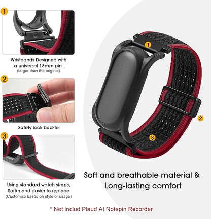 Adjustable Smartwatch Soft Woven Nyon Wristband + Protective Case Base fits for PLAUD AI NotePin Recorder,Upgraded 18mm Pin Notepin Strap for Easy Band Replacement