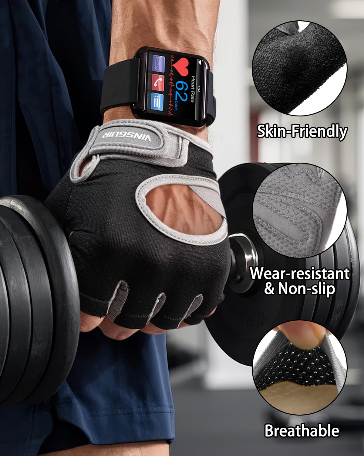 VINSGUIR Workout Gloves for Women and Men, Breathable Weight Lifting Gloves for Gym Exercise