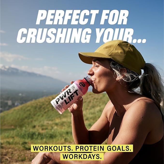 Whey Protein Water Sports Drink by PWR LIFT | Berry Strawberry | Keto, Vitamin B, Electrolytes, Zero Sugar, 10g of Protein | Post-Workout Energy Beverage | 16.9 Fl Oz (Pack of 12)
