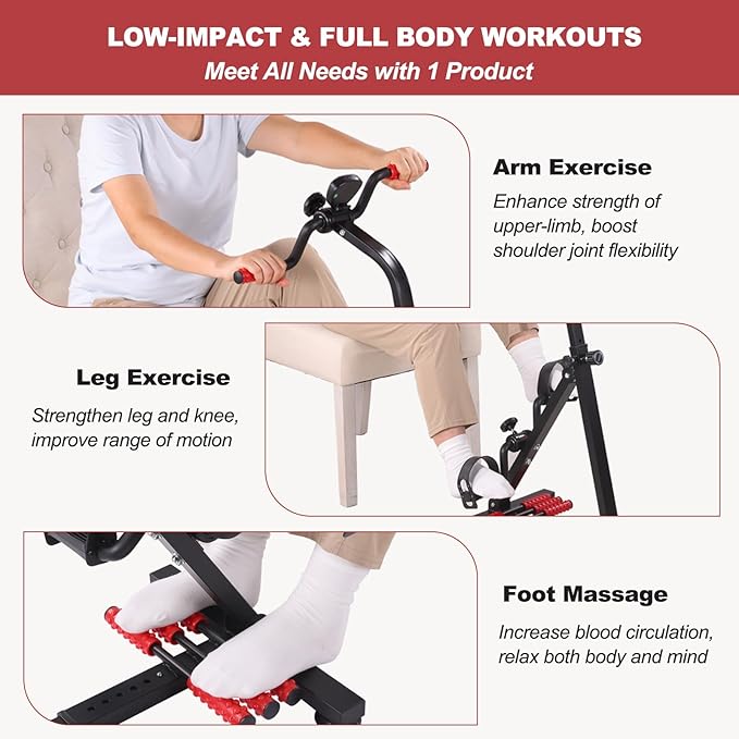 Pedal Exerciser Bike for Seniors, Hand Arm Leg and Knee Peddler Exercise Equipment, Elderly Recovery Home Exercise Bike for Total Body, Great Gift for Elderly Rehab