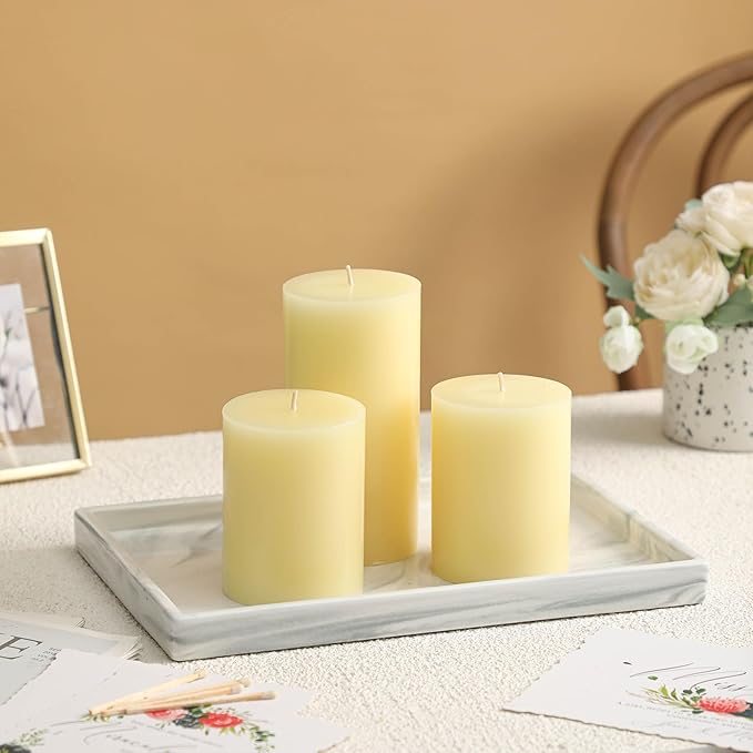 3x6 Inch Ivory Pillar Candles Set of 3-Decorative Unscented Pillar Candle, Long Burning Dripless Candles for Table Decor, Smokeless Large Pillar Candle for Wedding Table, Dinner