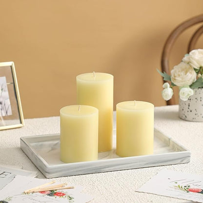 3x6 Inch Ivory Pillar Candles Set of 3-Decorative Unscented Pillar Candle, Long Burning Dripless Candles for Table Decor, Smokeless Large Pillar Candle for Wedding Table, Dinner