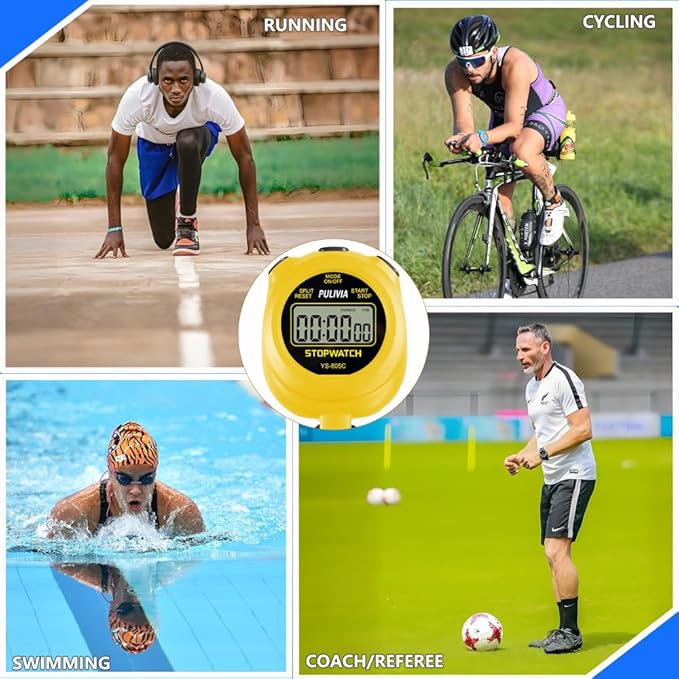 Stopwatch Timer with Countdown, Simple Operation Digital Stop Watch for Sports, Countdown-Alarm Button-Sound, AAA Battery Included (Yellow)