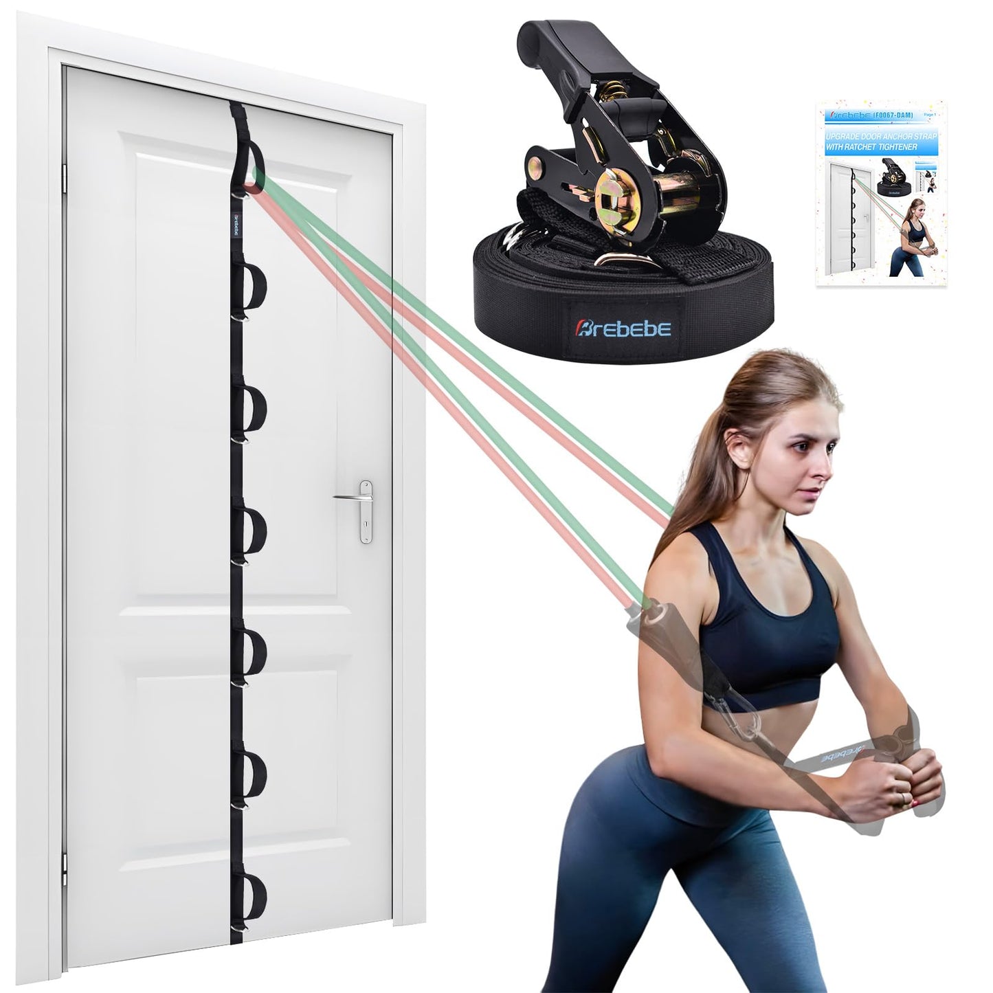 Brebebe Upgrade Door Anchor Strap for Resistance Bands Exercise, Multi Points Anchor Straps with 7