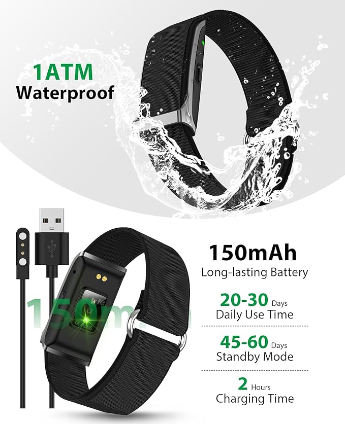 Smart Bracelet, Wearable Activity & Fitness Tracker Band, 24H Sleep Tracker, All-Day Continuous Heart Rate Blood Pressure Stress HRV Monitor, 170+ Sport Modes Smart Wristband with Free APP 2 Bands