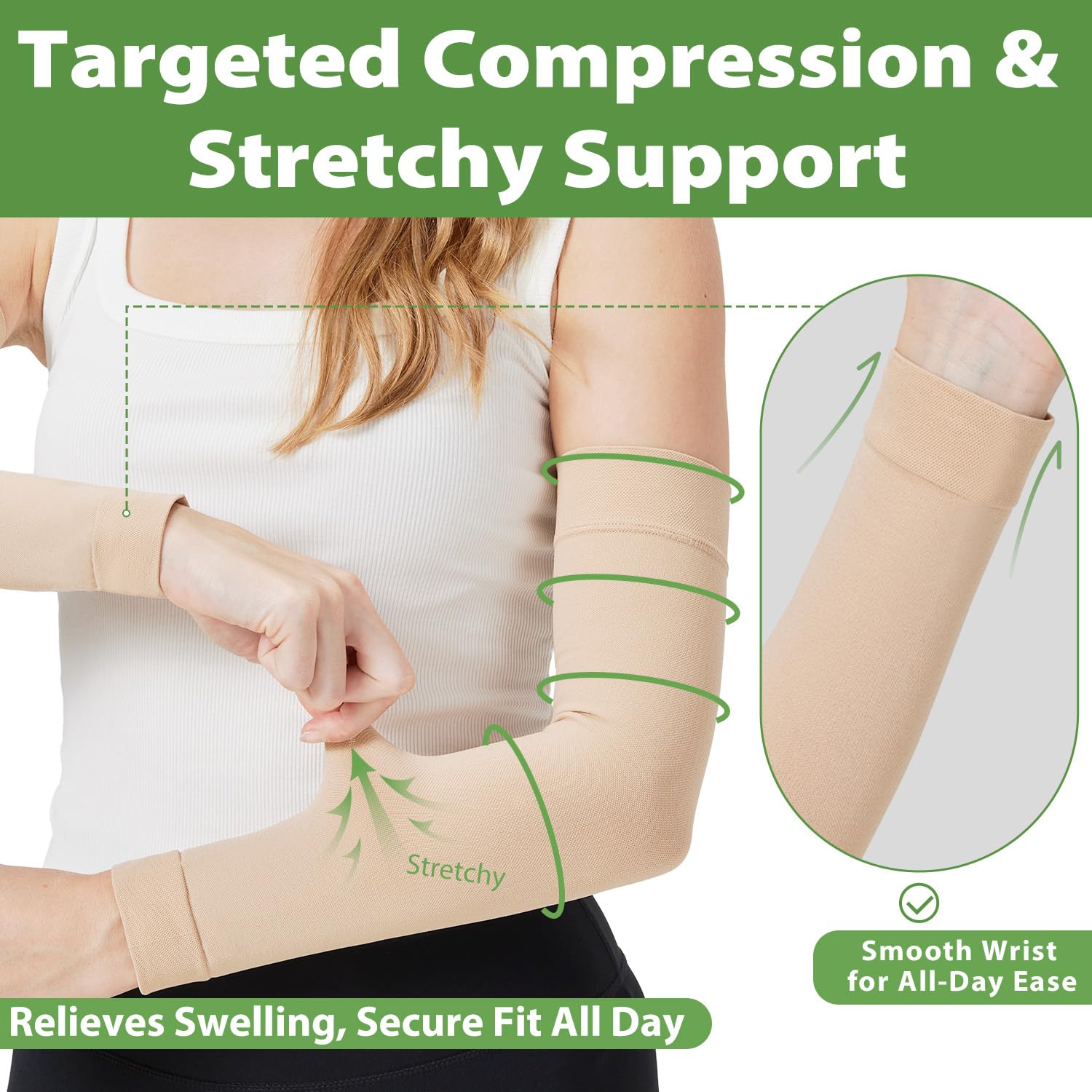 LIKAWEN Compression Lymphedema Arm Sleeves for Women - 20-30 mmHg Compression Arm Sleeves Full Arm