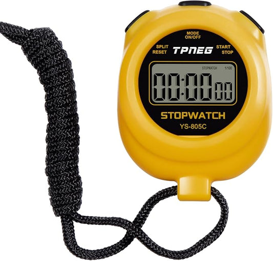 Simple Stopwatch Timer - Easy to Use, Set Up, Read, and Carry - Large Display - On/Off, AAA Battery