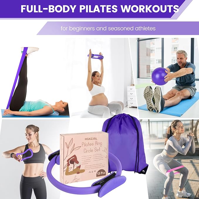 Home Pilates Essentials Kit for Women,Pilates Equipment Set with 9 Inch Yoga Ball,Figure 8 Resistance Band,Pilates Bands & Accessories,Pilates Ring and Ball Set for Beginners Home Workouts