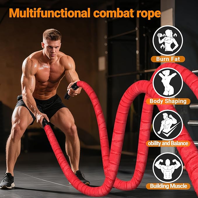 Battle Rope 1/1.26/1.5/2 Inch Diameter,Pink 30FT/40FT/50FT Exercise Workout Ropes for Home Gym Heavy Weighted Training Rope for Working Out