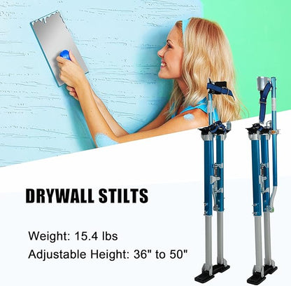 36"-50" Black Drywall Stilts Aluminum Tool Stilt with Protective Knee Pads Portabl Adjustable For Painter Walking Painting