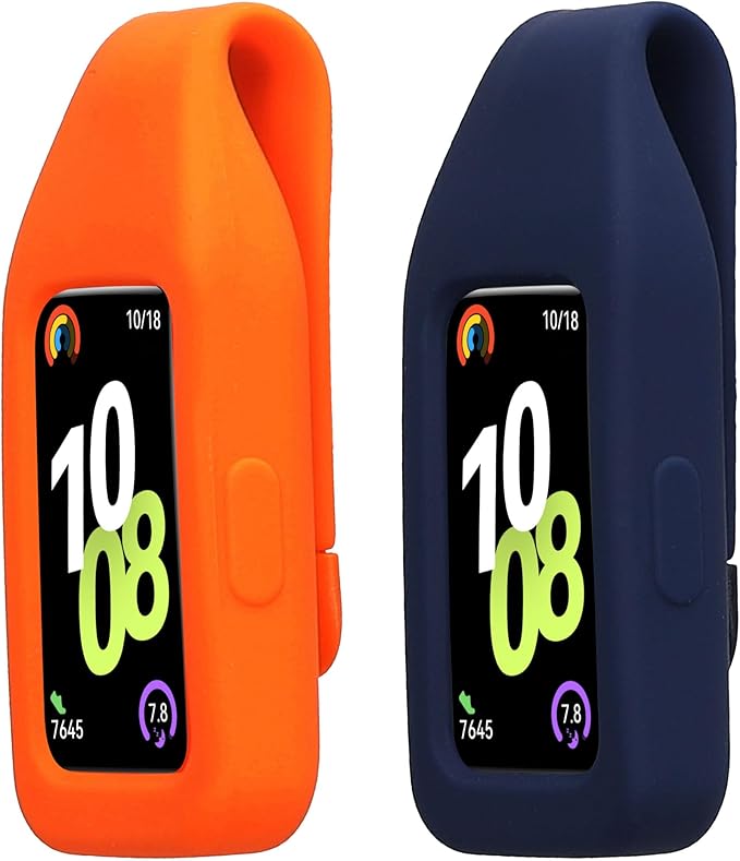 kwmobile 2X Clip Holders Compatible with Huawei Band 10/9 / 8 - Clip-On Holder Replacement Set - Dark Blue/Orange