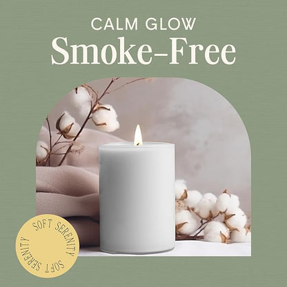 Mister Candle Dripless Unscented Pillar Candles, Set of 3 Hand Poured Solid Color Non-Scented Candles for Home Decor, Premium Wax, 60 Hr Burn Time - 3x4 Inch, White