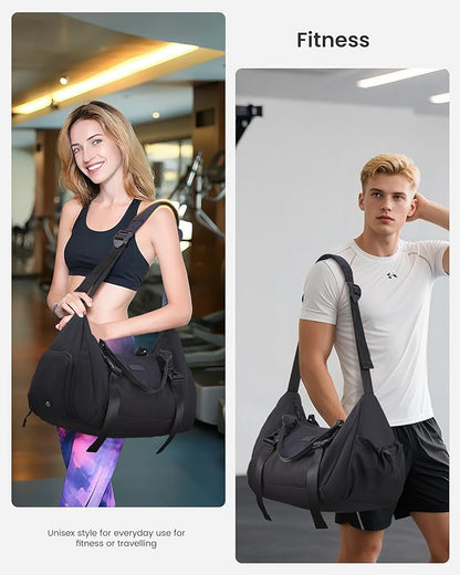 LOVEVOOK Gym Bag for Women Men, duffle bag for travel with shoe compartment, Small Gym Tote Dry Wet Separation, Multipurpose Weekender Overnight Bag, Lightweight Carry On Bags, Black