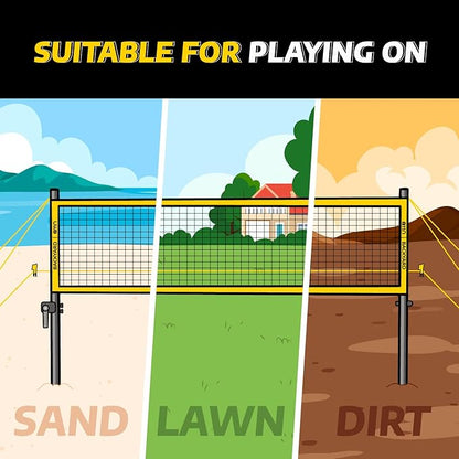 A11N Outdoor Volleyball and Badminton Combo Set - Includes Adjustable Height Anti-Sag Net, Volleyball, Air Pump, 4 Badminton Rackets, 2 Shuttlecocks, Boundary Line Marker, and Carrying Bag