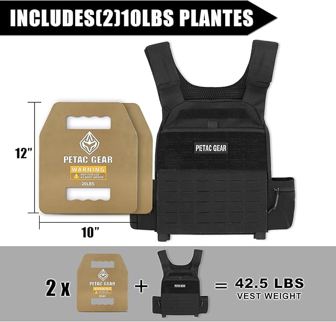 PETAC GEAR Tactical Weights Plates For Weighted Vest For Men Workout,5/10/15/20 LBS Weight Strength Training Vests Equipment Workout Gear