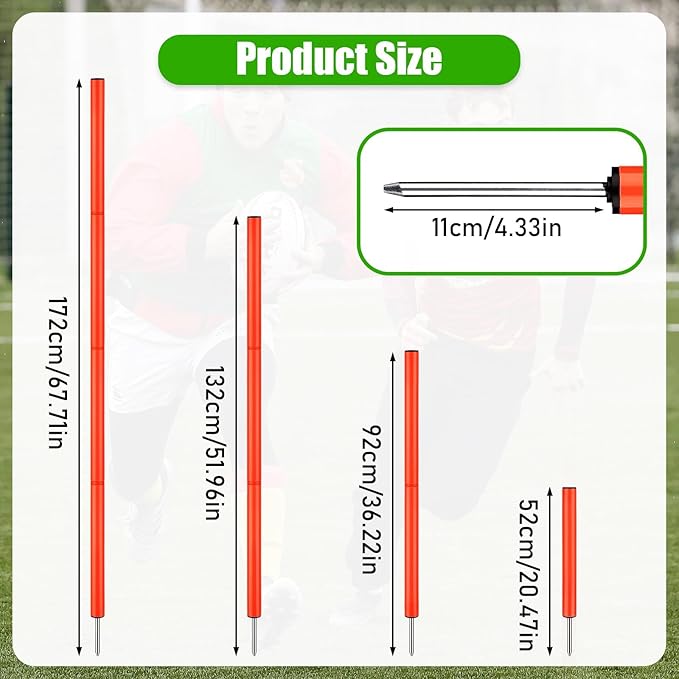 TOBWOLF 6PCS 6FT Adjustable Soccer Agility Training Poles, Detachable Sports Training Speed Sticks, Slalom Training Agility Pole Set, Outdoor Speed & Agility Turf Training Poles for Soccer Drills