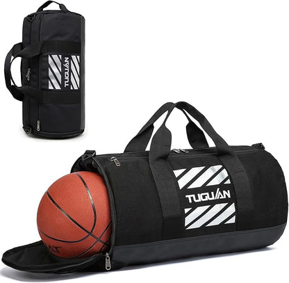 TUGUAN Basketball Gym Bags for Men Women Small Travel Duffle Bag Wet Pocket & Shoes Compartment Overnight Weekender Duffel Bag Sports Gym Tote bag Man 40L, Black