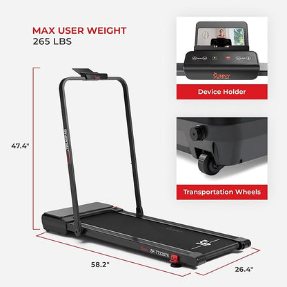 Sunny Health & Fitness Sleek Compact Smart Treadpad Treadmill with 6-Level Auto Incline, Remote Control, Shock Absorption, Optional Dual Mode Walking/Running & Free SunnyFit App Bluetooth Connectivity