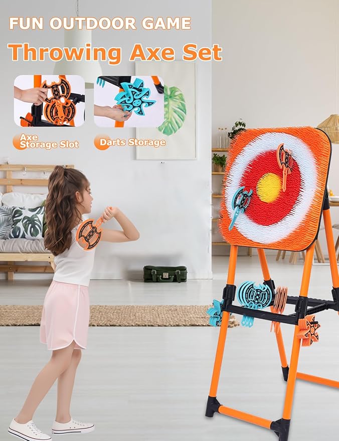 ZoLLa Axe Throwing Game for Backyard - 8 Throwing Axe & 8 Throwing Stars,24" Target,Foldable Stand,Yard & Outdoor Games for Adults and Family
