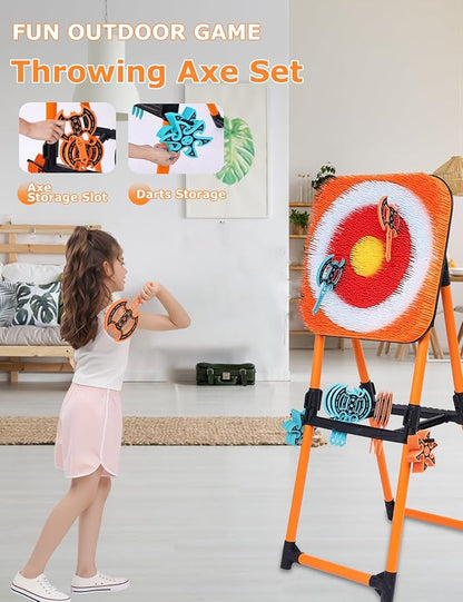 ZoLLa Axe Throwing Game for Backyard - 8 Throwing Axe & 8 Throwing Stars,24" Target,Foldable Stand,Yard & Outdoor Games for Adults and Family