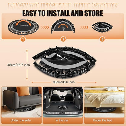 ANCHEER 40" Foldable Mini Trampoline,Max Load 450lbs/550lbs Indoor Trampoline,with 4 Level Adjustable Foam Handle and Resistance Bands,Adult Exercise Trampoline for Home, Garden, and Gym